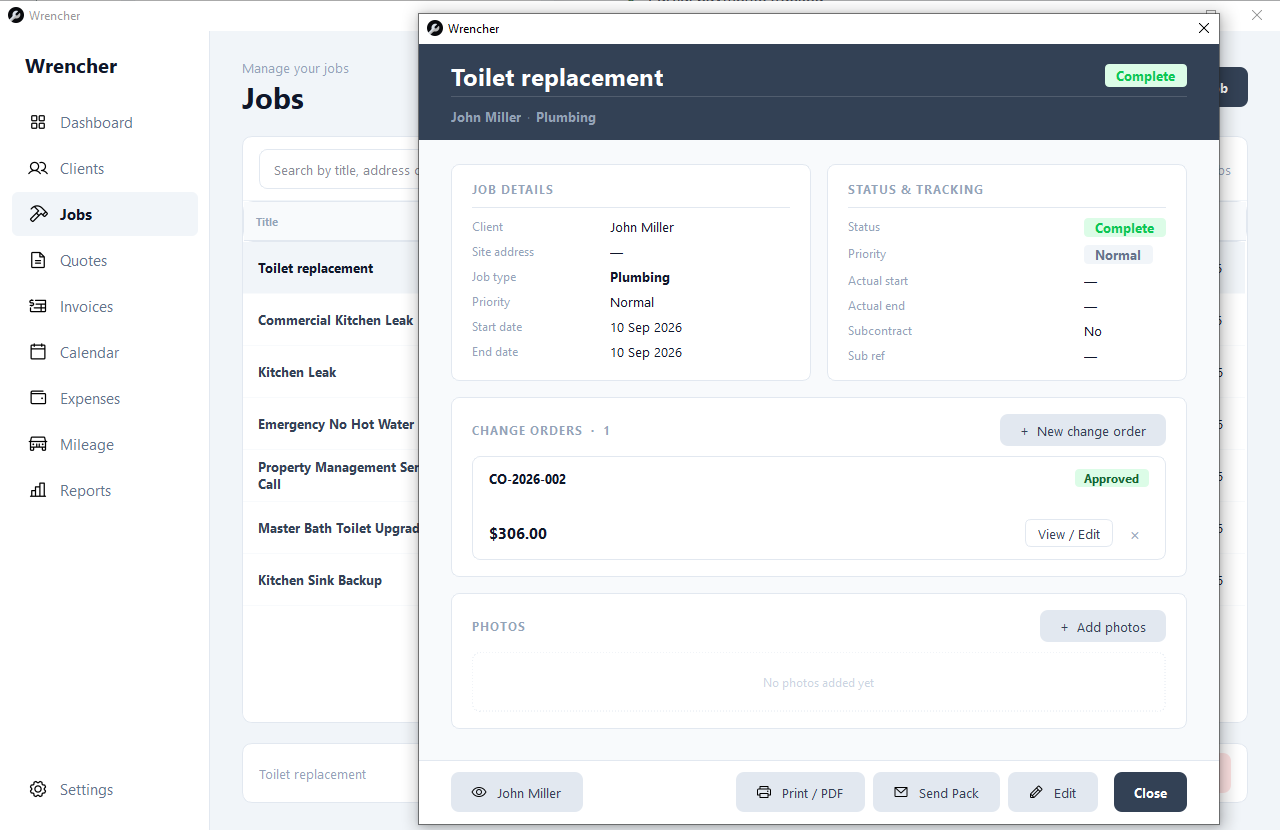 Invoice detail in Wrencher
