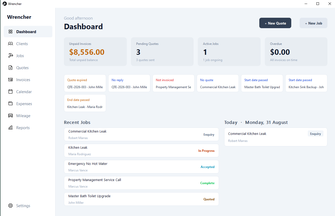 Wrencher dashboard