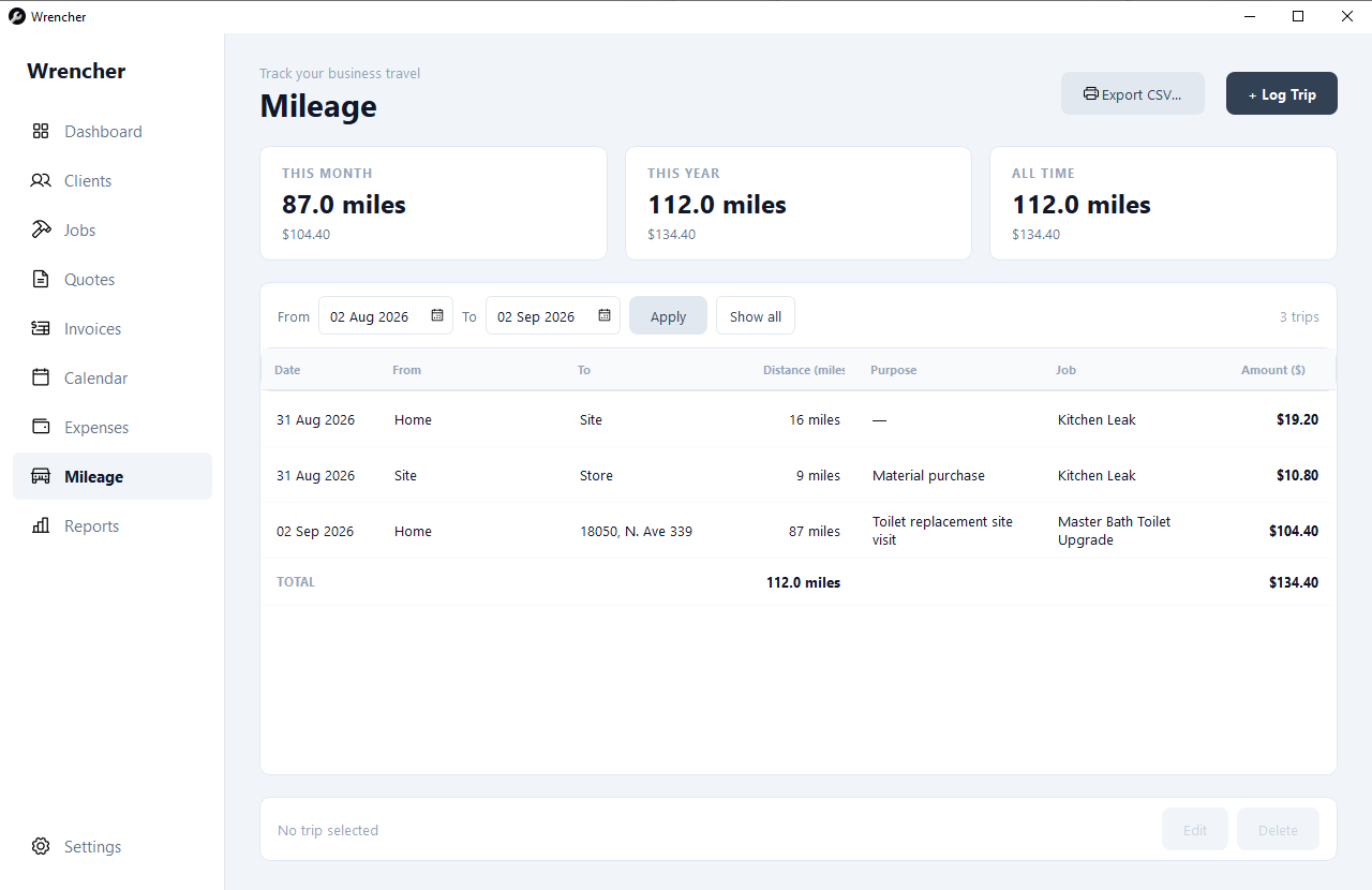 Mileage tracking